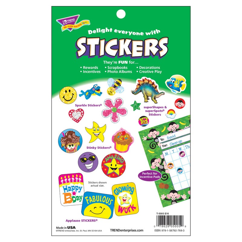 Trend Enterprises, Trend Sparkly Stars, Hearts, & Smiles Sticker Pad, Classroom Incentives, 336 Count - Image 2